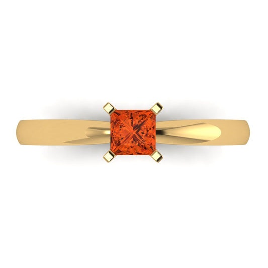 0.5 cttw Zirconia Simulated Red Diamond Solitaire  Engagement Ring - Solid Yellow Gold (VVS1, Princess Cut,4mm)
