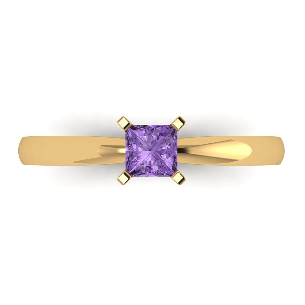 0.5 cttw Simulated Alexandrite Solitaire  Engagement Ring - Solid Yellow Gold (VVS1, Princess Cut,4mm)