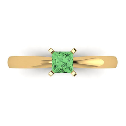 0.5 cttw Zirconia Simulated Green Diamond Solitaire  Engagement Ring - Solid Gold (VVS1, Princess Cut,4mm)