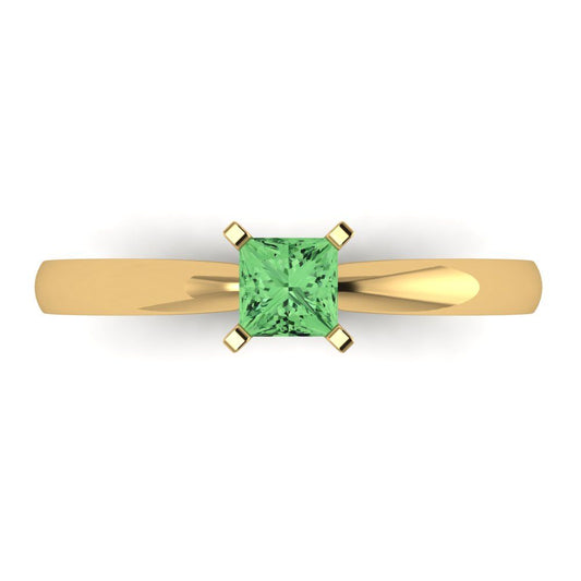 0.5 cttw Zirconia Simulated Green Diamond Solitaire  Engagement Ring - Solid Yellow Gold (VVS1, Princess Cut,4mm)