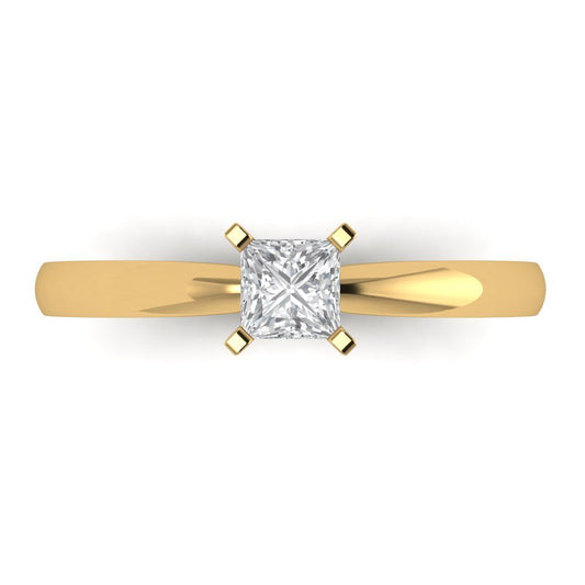0.5 cttw Zirconia Simulated Diamond Solitaire  Engagement Ring - Solid Yellow Gold (VVS1, Princess Cut,4mm)