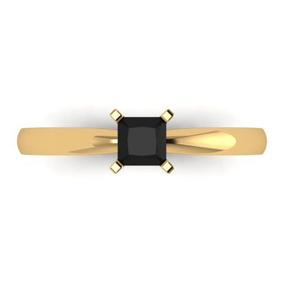 0.5 cttw Natural Onyx Solitaire  Engagement Ring - Solid Gold (Princess Cut,4mm)