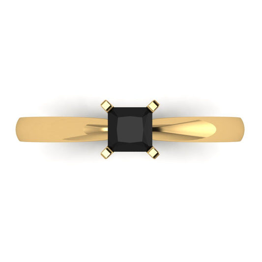 0.5 cttw Natural Onyx Solitaire  Engagement Ring - Solid Yellow Gold (VVS1, Princess Cut,4mm)