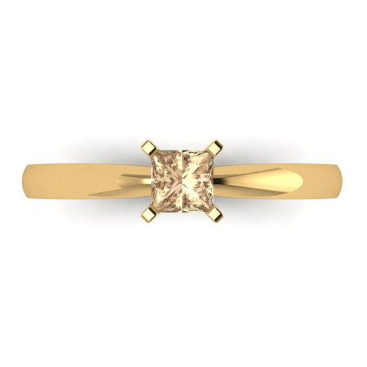 0.5 cttw Yellow Moissanite Solitaire  Engagement Ring - Solid Yellow Gold (VVS1, Princess Cut,4mm)