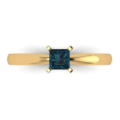 0.5 cttw Natural London Blue Topaz Solitaire  Engagement Ring - Solid Gold (Princess Cut,4mm)