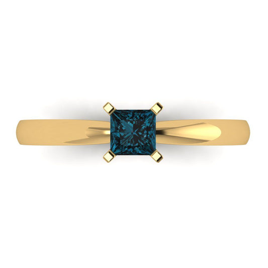 0.5 cttw Natural London Blue Topaz Solitaire  Engagement Ring - Solid Yellow Gold (VVS1, Princess Cut,4mm)