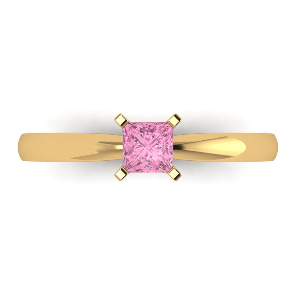 0.5 cttw Zirconia Simulated Pink Diamond Solitaire  Engagement Ring - Solid Gold (VVS1, Princess Cut,4mm)