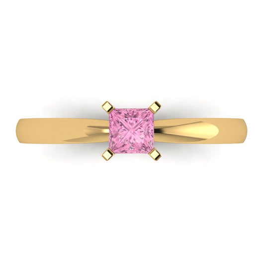 0.5 cttw Zirconia Simulated Pink Diamond Solitaire  Engagement Ring - Solid Yellow Gold (VVS1, Princess Cut,4mm)