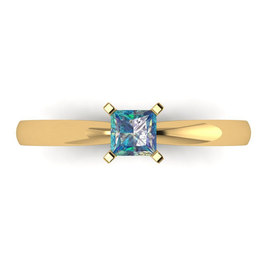 0.5 cttw Blue Moissanite Solitaire  Engagement Ring - Solid Yellow Gold (VVS1, Princess Cut,4mm)