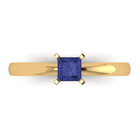 0.5 cttw Simulated Tanzanite Solitaire  Engagement Ring - Solid Yellow Gold (VVS1, Princess Cut,4mm)