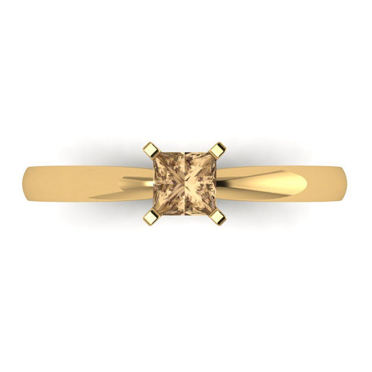 0.5 cttw Zirconia Simulated Champagne Diamond Solitaire  Engagement Ring - Solid Yellow Gold (VVS1, Princess Cut,4mm)