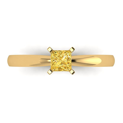 0.5 cttw Zirconia Simulated Yellow Diamond Solitaire  Engagement Ring - Solid Gold (VVS1, Princess Cut,4mm)