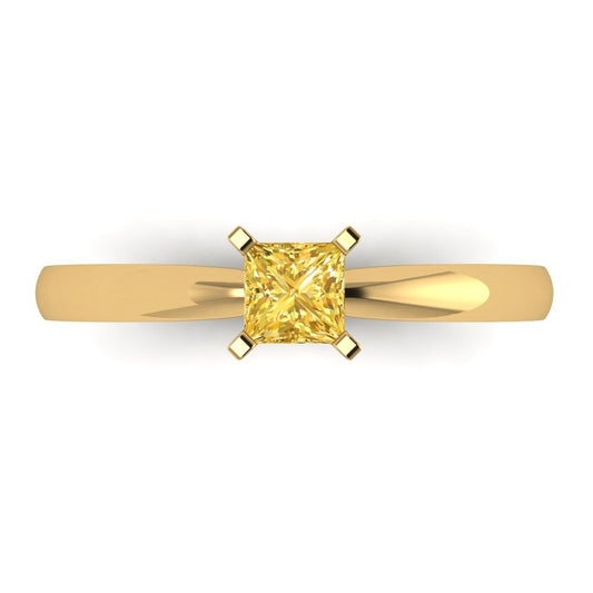 0.5 cttw Zirconia Simulated Yellow Diamond Solitaire  Engagement Ring - Solid Yellow Gold (VVS1, Princess Cut,4mm)