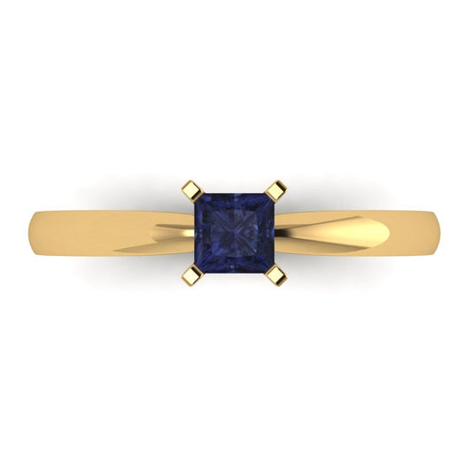 0.5 cttw Simulated Blue Sapphire Solitaire  Engagement Ring - Solid Yellow Gold (VVS1, Princess Cut,4mm)