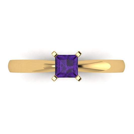 0.5 cttw Natural Amethyst Solitaire  Engagement Ring - Solid Yellow Gold (VVS1, Princess Cut,4mm)