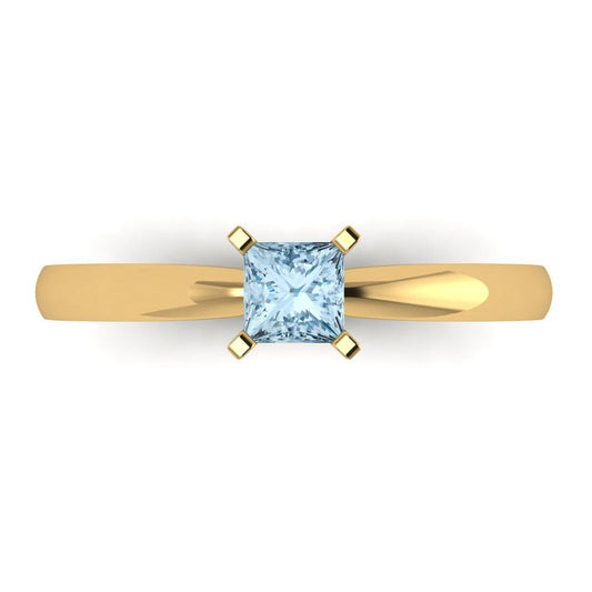 0.5 cttw Natural Sky Blue Topaz Solitaire  Engagement Ring - Solid Yellow Gold (VVS1, Princess Cut,4mm)