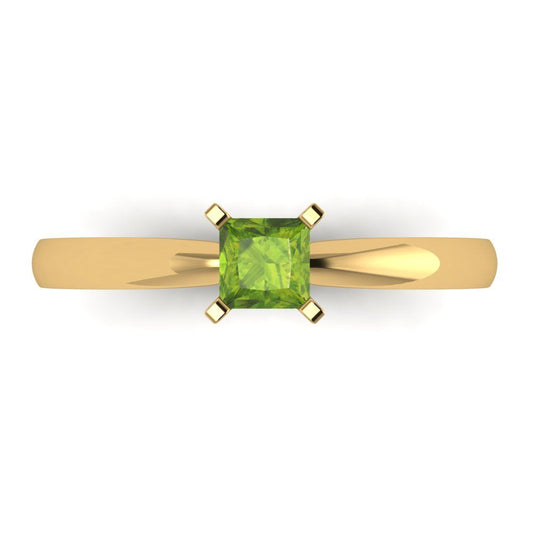 0.5 cttw Natural Peridot Solitaire  Engagement Ring - Solid Yellow Gold (VVS1, Princess Cut,4mm)