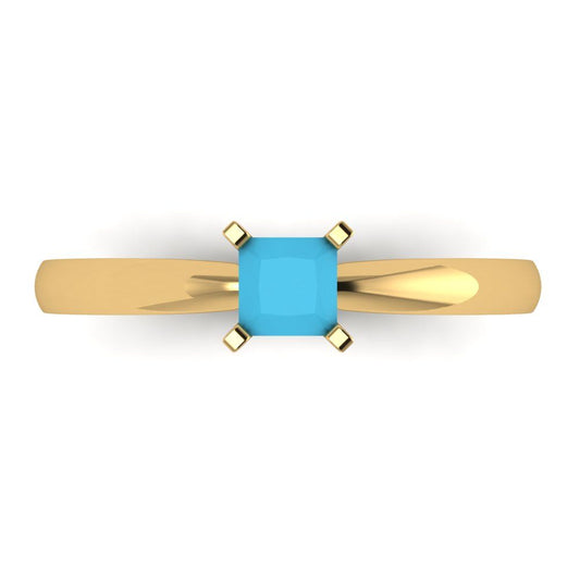 0.5 cttw Simulated Turquoise Solitaire  Engagement Ring - Solid Yellow Gold (VVS1, Princess Cut,4mm)