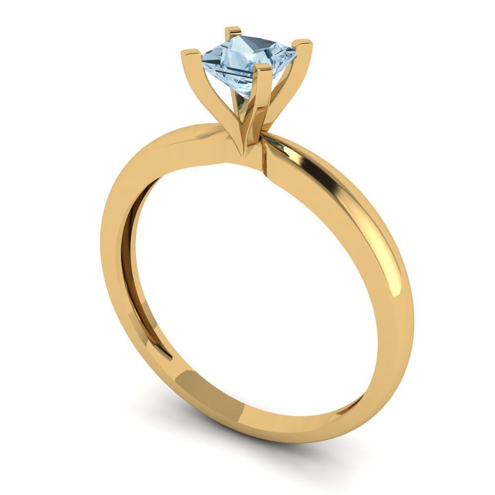 0.5 cttw Natural Aquamarine Solitaire  Engagement Ring - Solid Gold (Princess Cut,4mm)