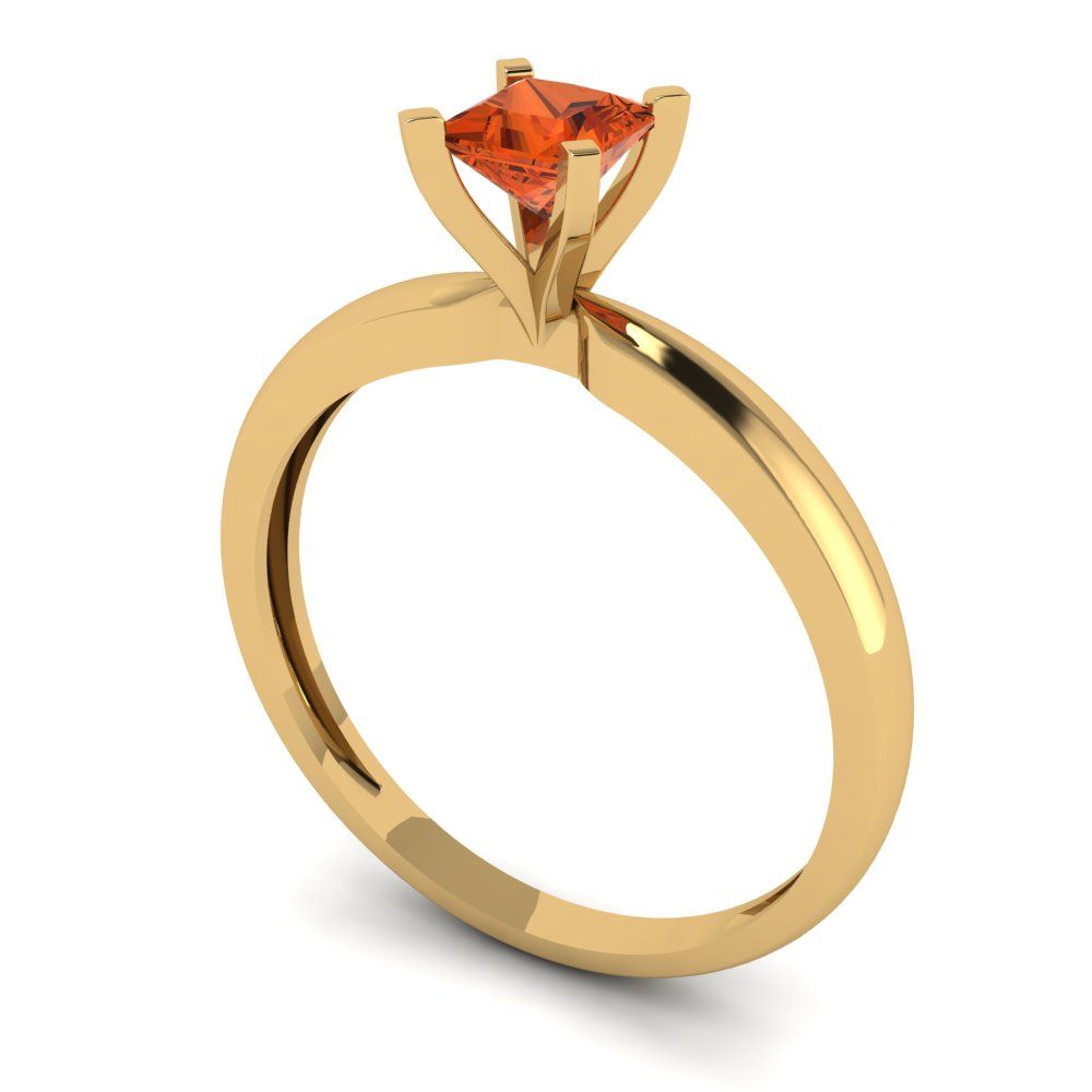 0.5 cttw Zirconia Simulated Red Diamond Solitaire  Engagement Ring - Solid Gold (VVS1, Princess Cut,4mm)
