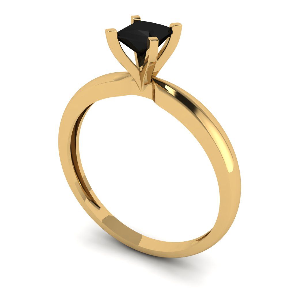 0.5 cttw Natural Onyx Solitaire  Engagement Ring - Solid Gold (Princess Cut,4mm)