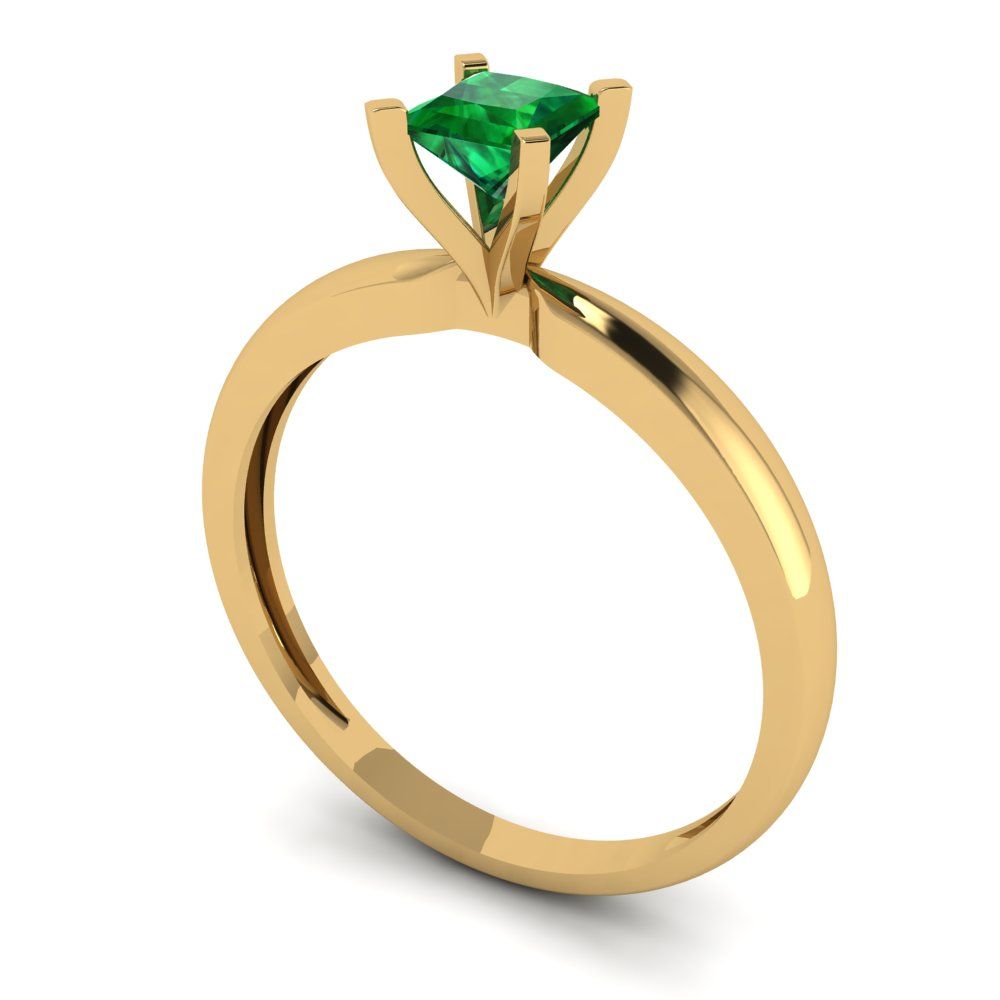0.5 cttw Simulated Emerald Solitaire  Engagement Ring - Solid Gold (Princess Cut,4mm)