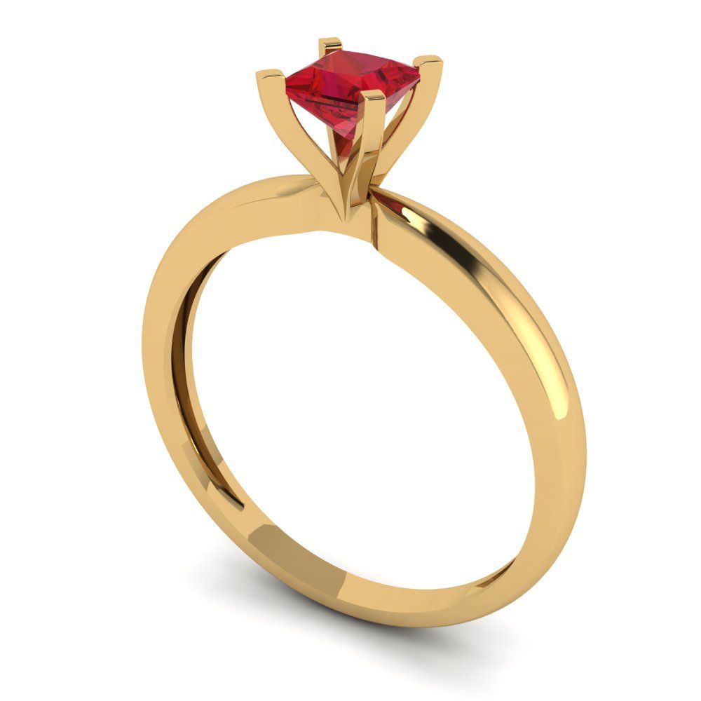0.5 cttw Simulated Ruby Solitaire  Engagement Ring - Solid Yellow Gold (VVS1, Princess Cut,4mm)