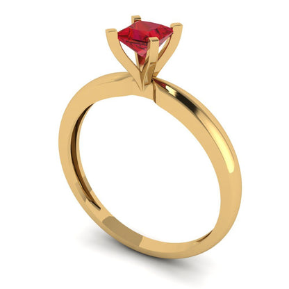 0.5 cttw Simulated Ruby Solitaire  Engagement Ring - Solid Yellow Gold (VVS1, Princess Cut,4mm)
