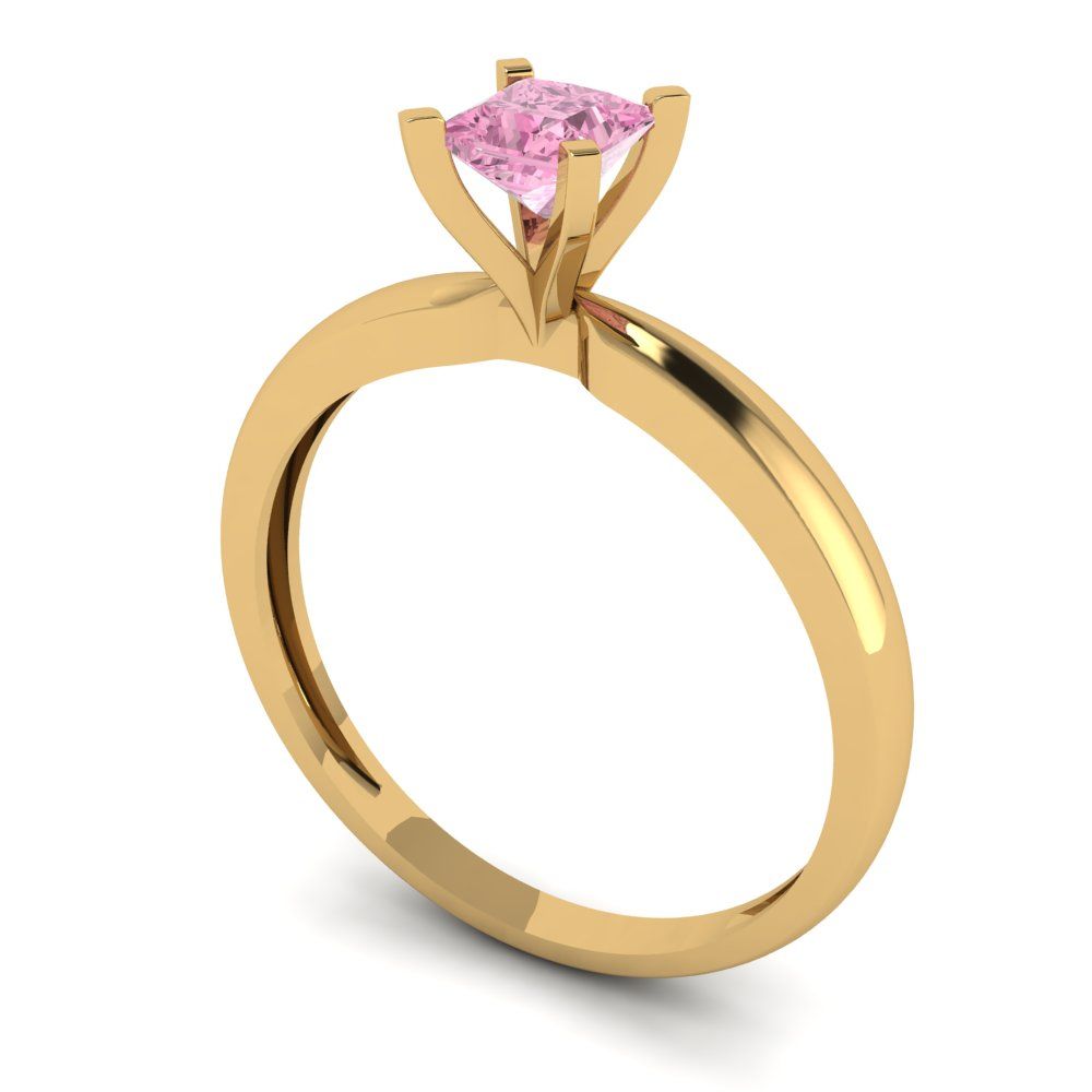 0.5 cttw Zirconia Simulated Pink Diamond Solitaire  Engagement Ring - Solid Gold (VVS1, Princess Cut,4mm)