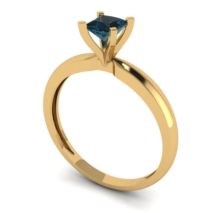 0.5 cttw Natural London Blue Topaz Solitaire  Engagement Ring - Solid Gold (Princess Cut,4mm)