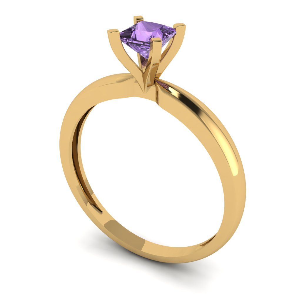 0.5 cttw Simulated Alexandrite Solitaire  Engagement Ring - Solid Yellow Gold (VVS1, Princess Cut,4mm)