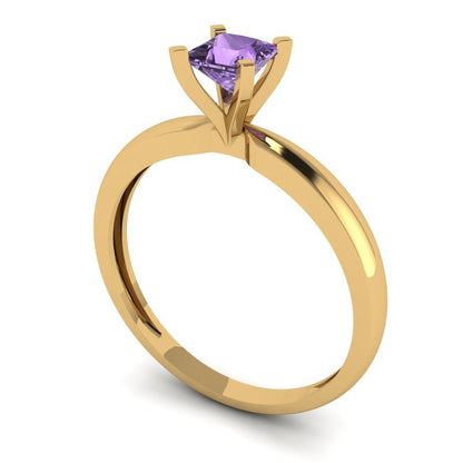 0.5 cttw Simulated Alexandrite Solitaire  Engagement Ring - Solid Yellow Gold (VVS1, Princess Cut,4mm)