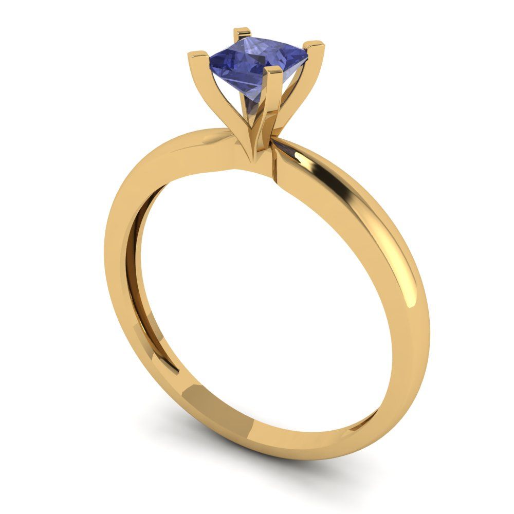 0.5 cttw Simulated Tanzanite Solitaire  Engagement Ring - Solid Gold (Princess Cut,4mm)