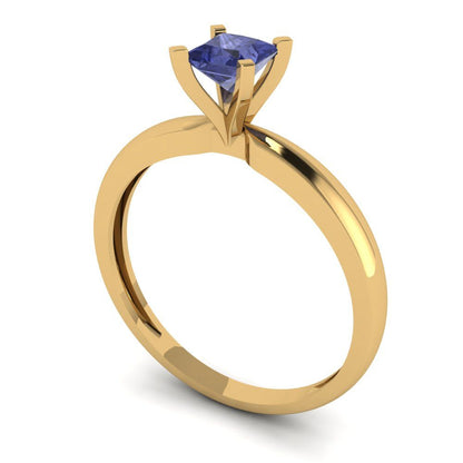 0.5 cttw Simulated Tanzanite Solitaire  Engagement Ring - Solid Gold (Princess Cut,4mm)