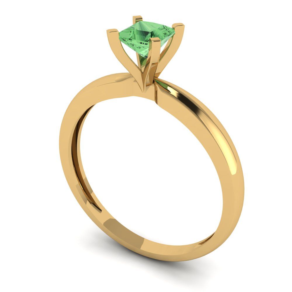 0.5 cttw Zirconia Simulated Green Diamond Solitaire  Engagement Ring - Solid Gold (VVS1, Princess Cut,4mm)