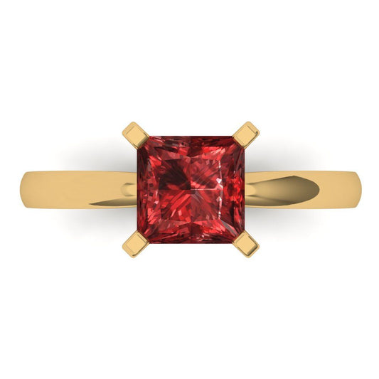 1.5 cttw Natural Garnet Solitaire  Engagement Ring - Solid Yellow Gold (VVS1, Princess Cut,6.5mm)