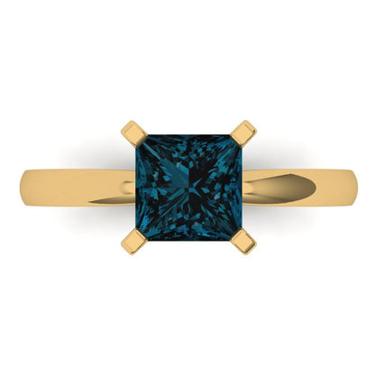 1.5 cttw Natural London Blue Topaz Solitaire  Engagement Ring - Solid Gold (Princess Cut,6.5mm)