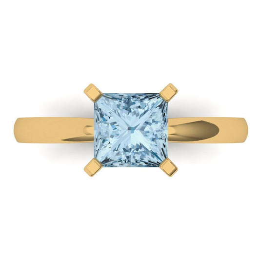 1.5 cttw Natural Sky Blue Topaz Solitaire  Engagement Ring - Solid Yellow Gold (VVS1, Princess Cut,6.5mm)
