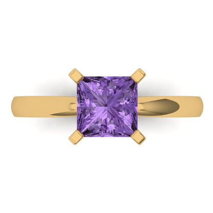 1.5 cttw Simulated Alexandrite Solitaire  Engagement Ring - Solid Gold (Princess Cut,6.5mm)