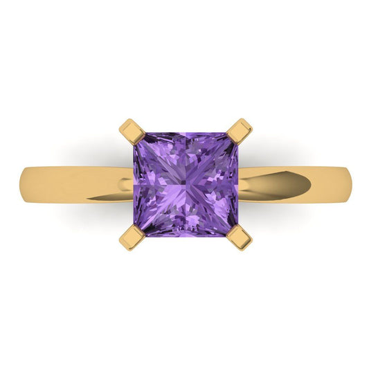 1.5 cttw Simulated Alexandrite Solitaire  Engagement Ring - Solid Yellow Gold (VVS1, Princess Cut,6.5mm)