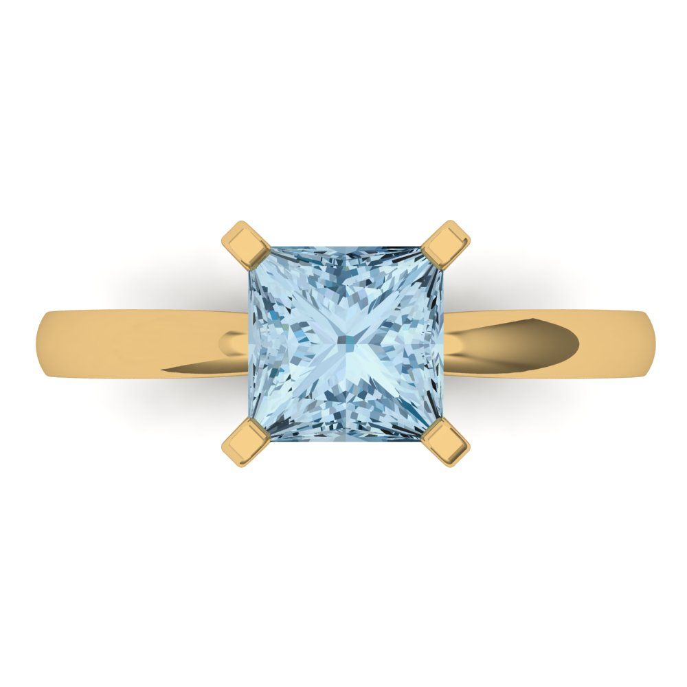 1.5 cttw Natural Swiss Blue Topaz Solitaire  Engagement Ring - Solid Gold (Princess Cut,6.5mm)