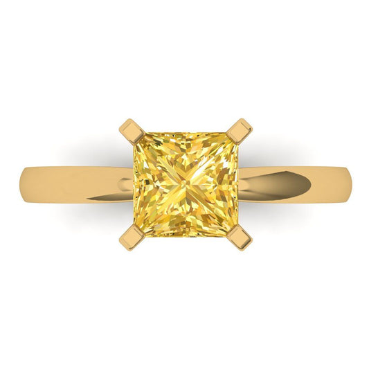 1.5 cttw Natural Citrine Solitaire  Engagement Ring - Solid Yellow Gold (VVS1, Princess Cut,6.5mm)