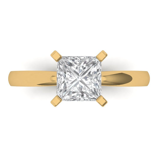 1.5 cttw Moissanite Solitaire  Engagement Ring - Solid Yellow Gold (VVS1, Princess Cut,6.5mm)