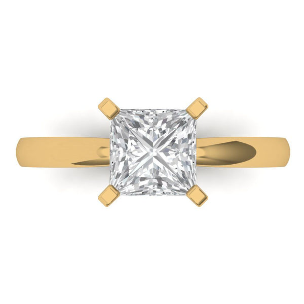 1.5 ct Brilliant Princess Cut Moissanite Stone Yellow Gold Solitaire Ring