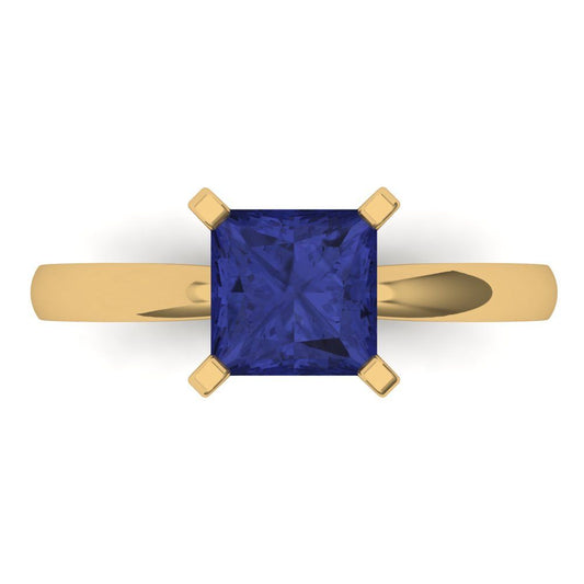 1.5 cttw Simulated Tanzanite Solitaire  Engagement Ring - Solid Yellow Gold (VVS1, Princess Cut,6.5mm)