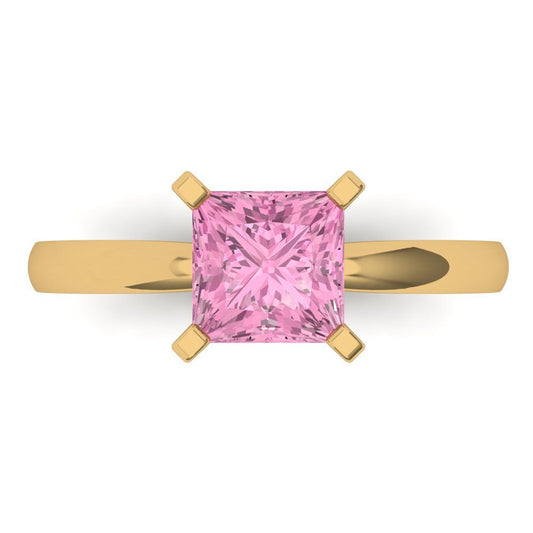 1.5 cttw Zirconia Simulated Pink Diamond Solitaire  Engagement Ring - Solid Yellow Gold (VVS1, Princess Cut,6.5mm)