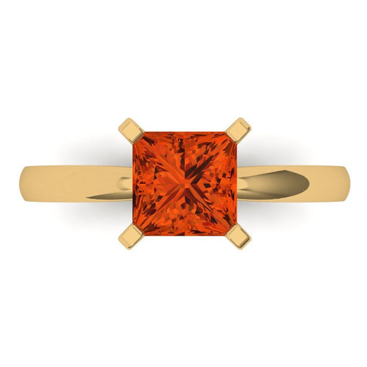 1.5 cttw Zirconia Simulated Red Diamond Solitaire  Engagement Ring - Solid Yellow Gold (VVS1, Princess Cut,6.5mm)