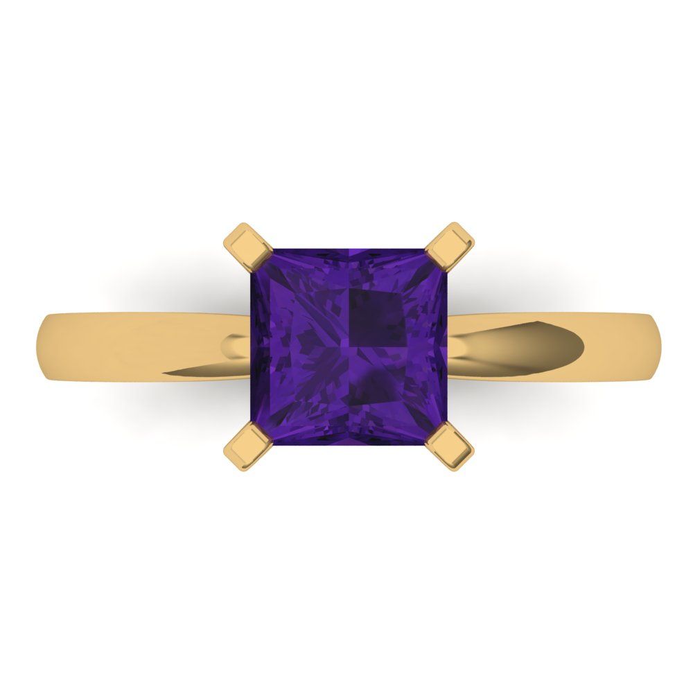 1.5 cttw Natural Amethyst Solitaire  Engagement Ring - Solid Gold (Princess Cut,6.5mm)