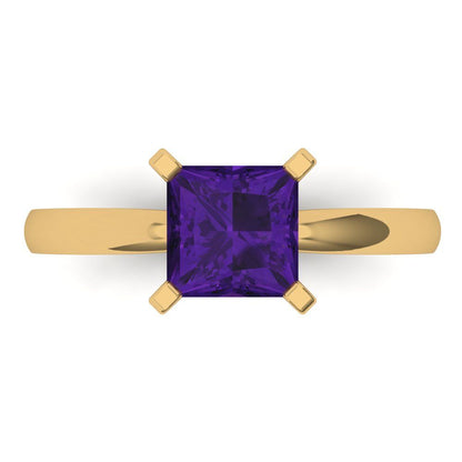 1.5 cttw Natural Amethyst Solitaire  Engagement Ring - Solid Gold (Princess Cut,6.5mm)