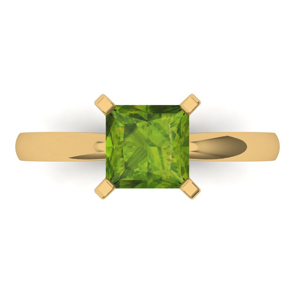 1.5 cttw Natural Peridot Solitaire  Engagement Ring - Solid Gold (Princess Cut,6.5mm)